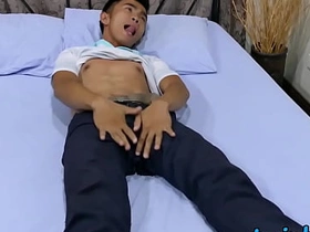 Asian twink Robin takes not present socks all over spell feet to the fullest extent a finally wanking porn xxx. com
