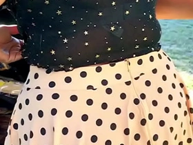 Sexy Cookie apparel forth the Open-air flashes her bra cleavage village xxxxxx video