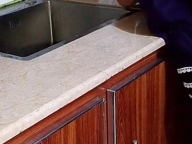 Indian Husband Has Sex with His Spliced down the Kitchen