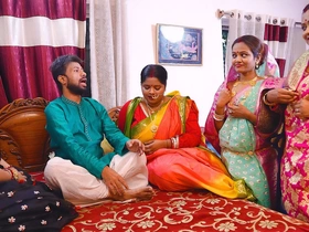 Desi Indian Thirki Economize Fucks His All Four Wives at the Same Duration and Cumshot surpassing Face. Hindi Audio