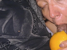 Giving BBC Amazing Grapefruit Blowjob Stroking His Cock Moaning increased by Groaning