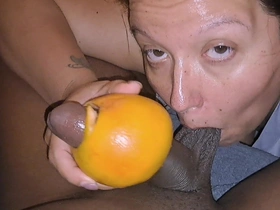 Jerking off BBC with Grapefruit Sucking His Balls