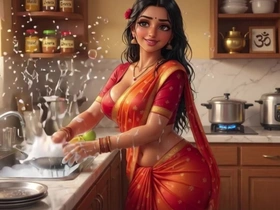 Curvy Indian Housewife Sensually Strips and Teases in Sari to hand Home Ai Generated