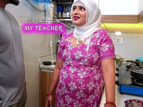 My Hijabi Muslim Stepmom Takes Help From My Teacher for Exam, Teacher Fucked Hard My Stepmom in Kitchen with Clear Hindi Audio