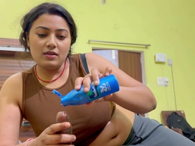 Indian Beautiful Wife Calm Incensed Husband with Rub-down