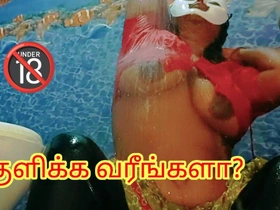 Desi Horny Unfocused Bathing in a Seductive Way with Saree added to Red Blouse - Must See Full Video